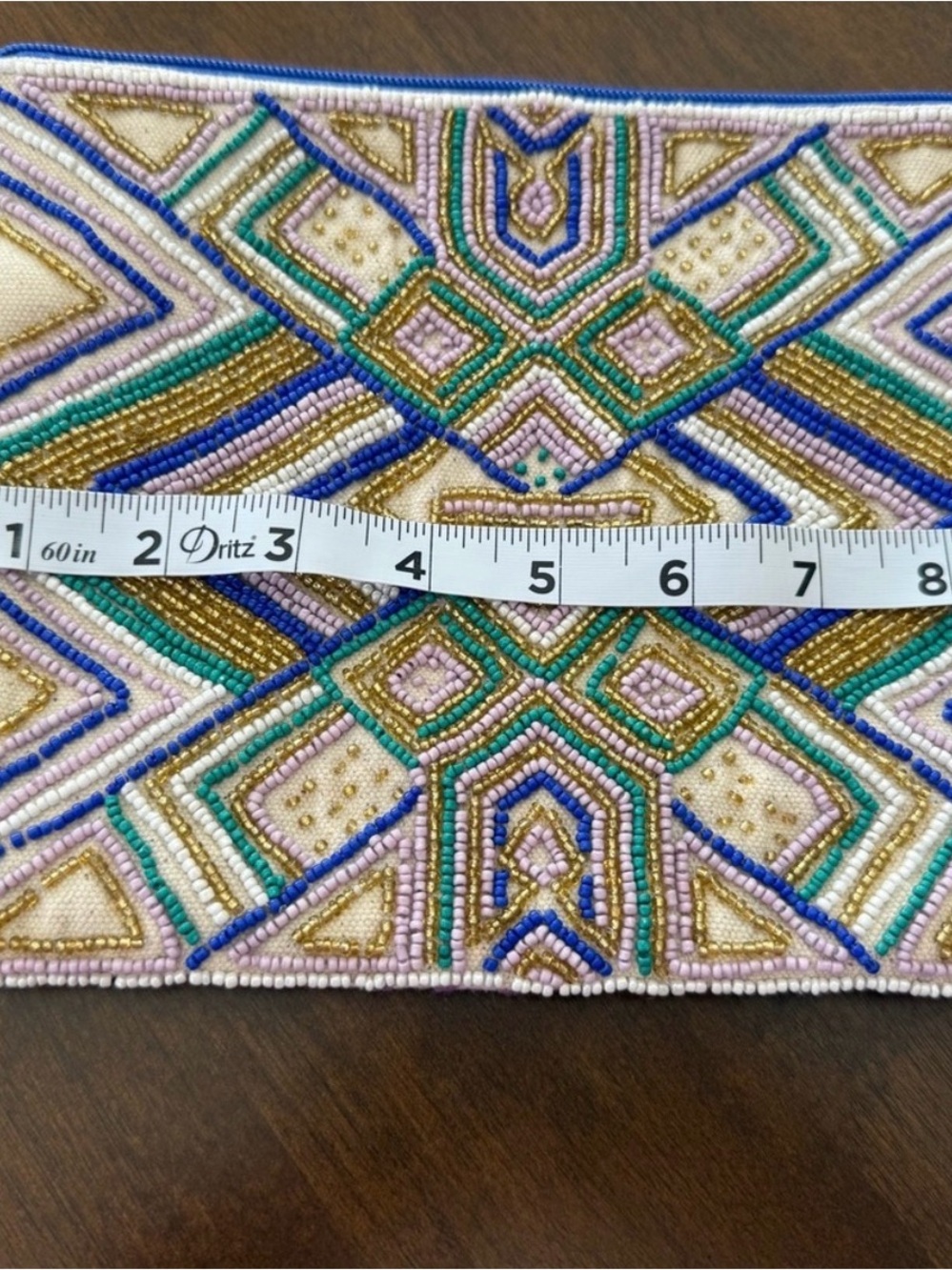 America & Beyond Ella Tribal Embellished Wristlet Beaded Boho Clutch - Picture 2 of 5
